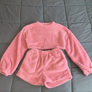 SUPER SOFT PINK TEDDY LOUNGE TWO PIECE SET